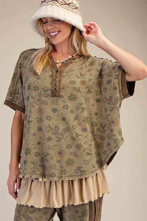 SIGNATURE PRINTED WASHED WAFFLE TOP