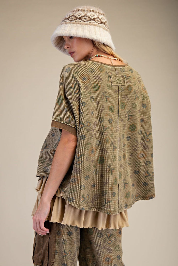 SIGNATURE PRINTED WASHED WAFFLE TOP