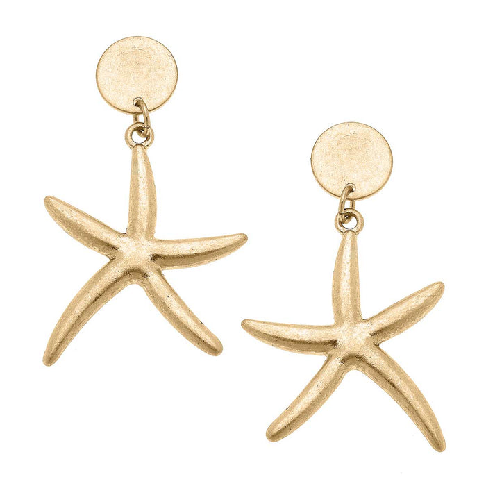 Starfish Statement Earrings in Worn Gold