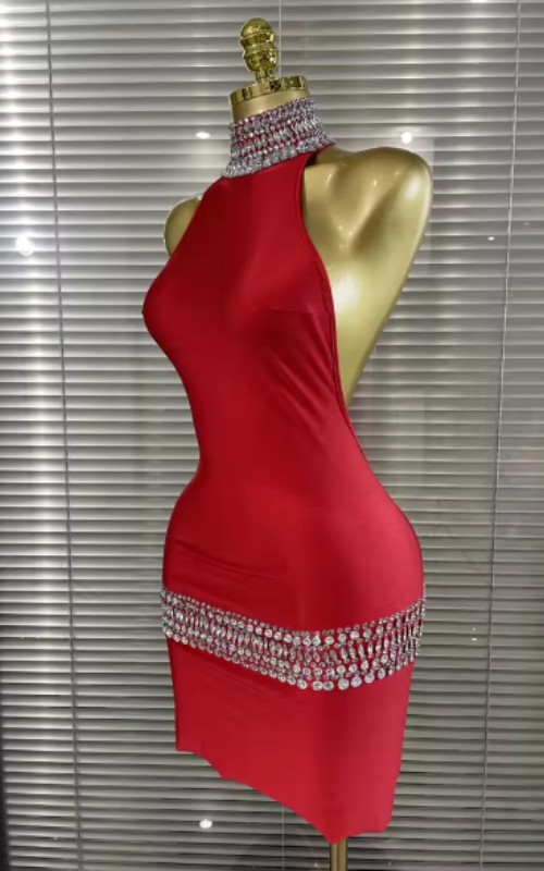 Shine in the Sweyn crystal bodycon mini dress. Sexy backless off-the-shoulder party dress for birthdays, cocktails, and special events.