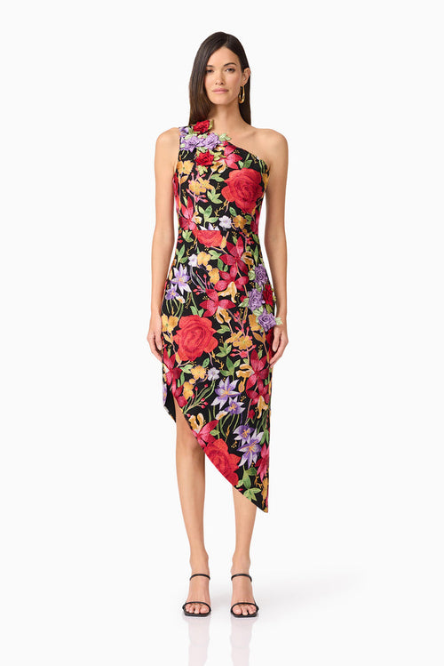 Talia Asymmetrical Midi Dress Floral - Dress - Elliatt