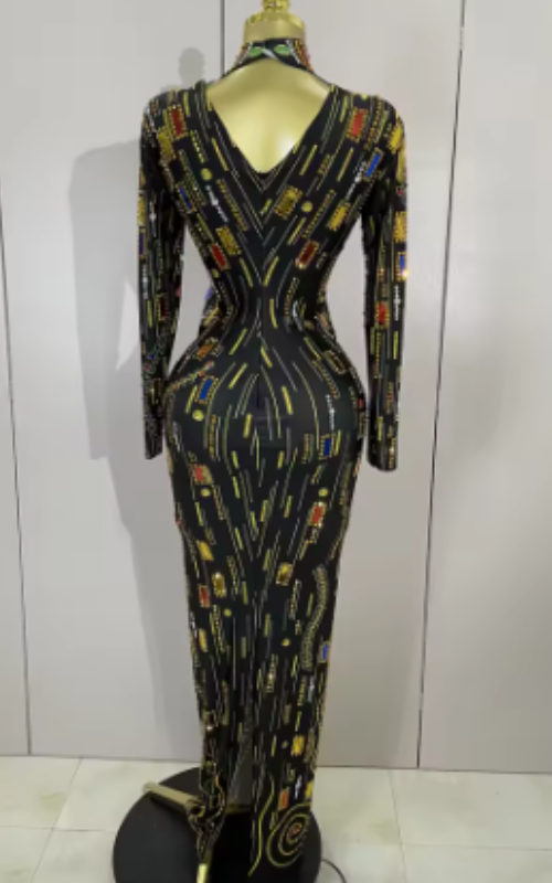 Tameka Luxury Sparkly Colorful Diamond Long Sleeves Birthday Dress