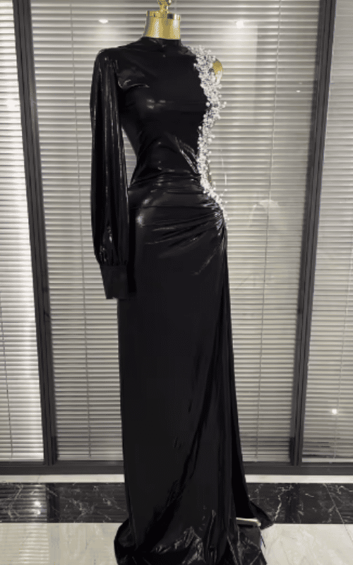 Trixie One Shoulder Beaded Long Sleeve Bodycon Maxi Gown