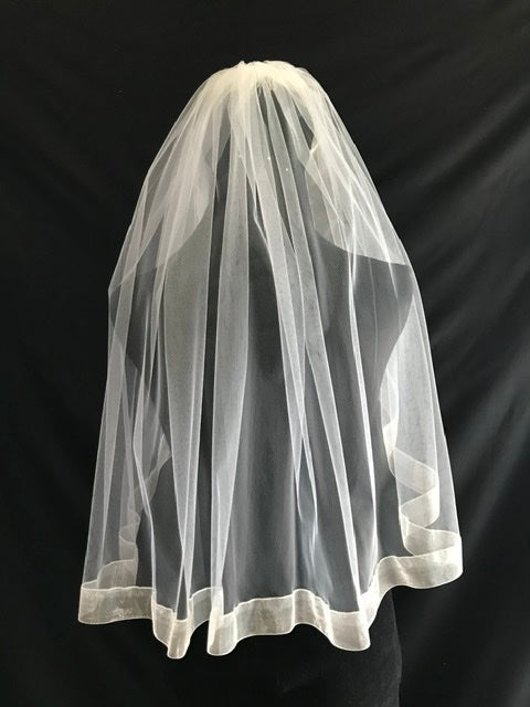 Veil 121: Organza ribbon 1.5" edge veil fingertip length 1 and 2 tier