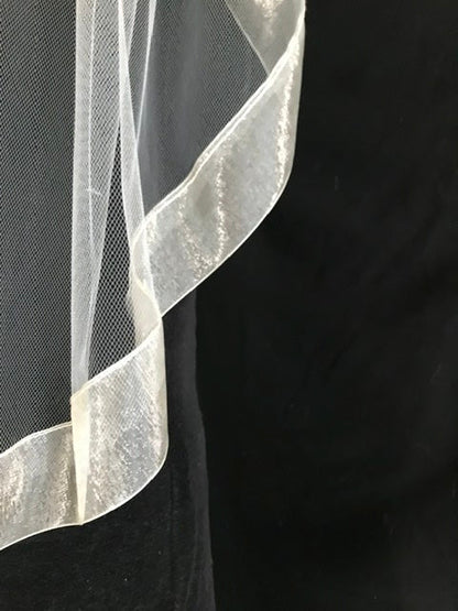 Veil 121: Organza ribbon 1.5" edge veil fingertip length 1 and 2 tier