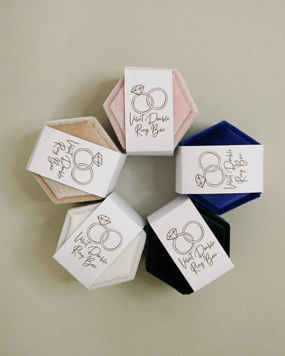 Velvet Hexagon Double Ring Box for Wedding Ceremony - Giftware - Honey Fawn