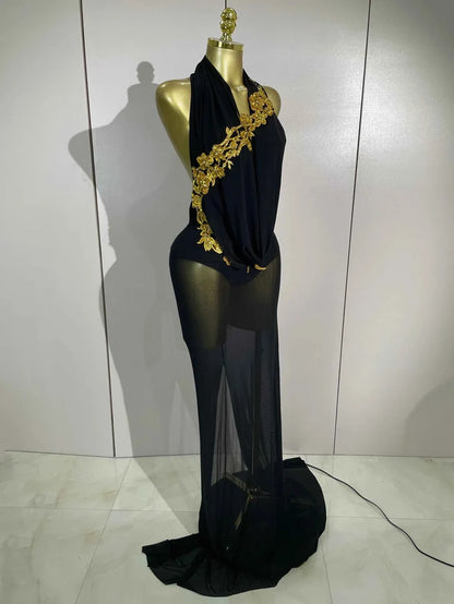 Elegance Sparkly Rhinestone Stretch Bodysuits Long Mesh Dress 2026 New Women Birthday Party Nightclub Bar Dj Sexy Stage Costume