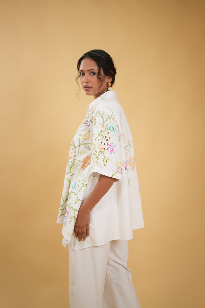 Wildflower Embroidered Cut Work Shirt