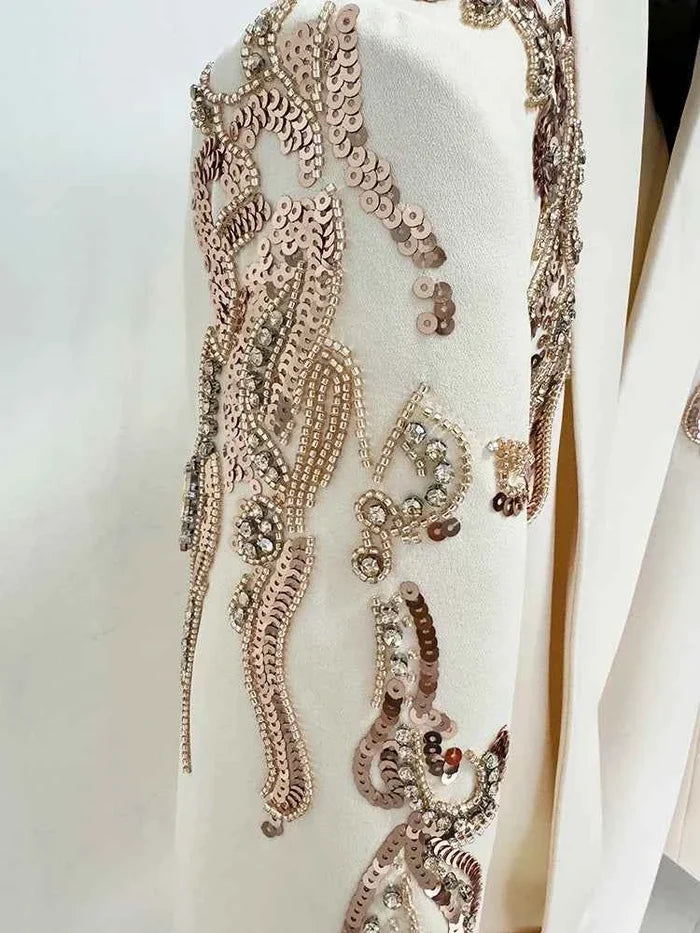 Women’s Shawl Collar Beaded Draped Blazer Dress