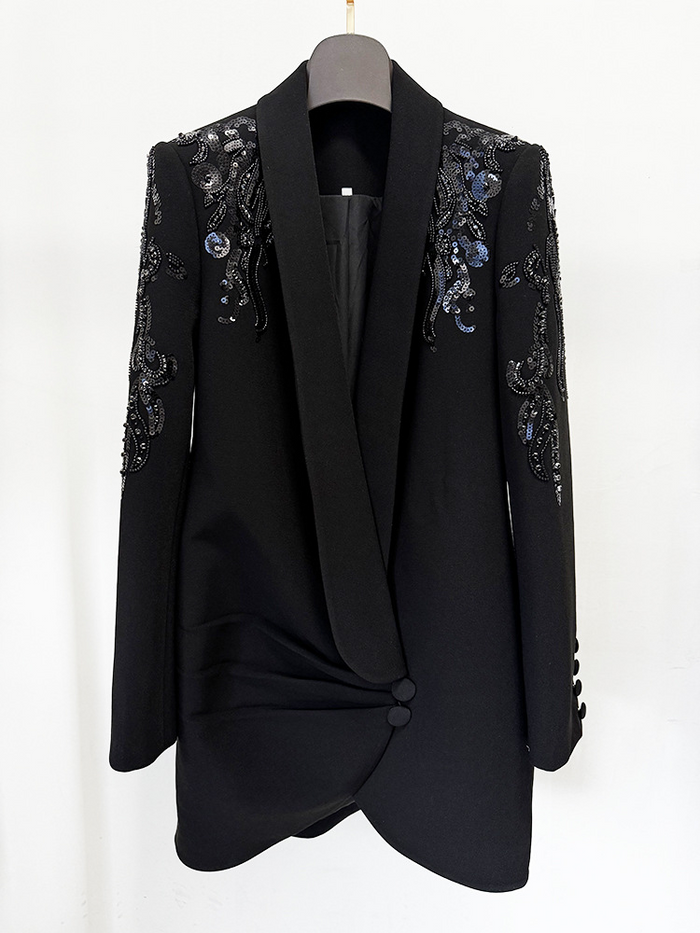 Women’s Shawl Collar Beaded Draped Blazer Dress