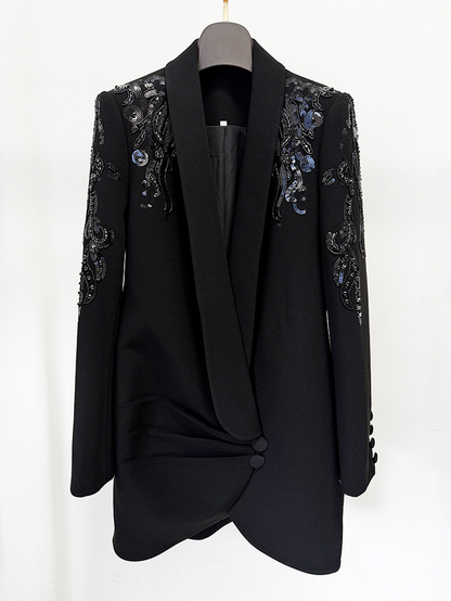 Women’s Shawl Collar Beaded Draped Blazer Dress